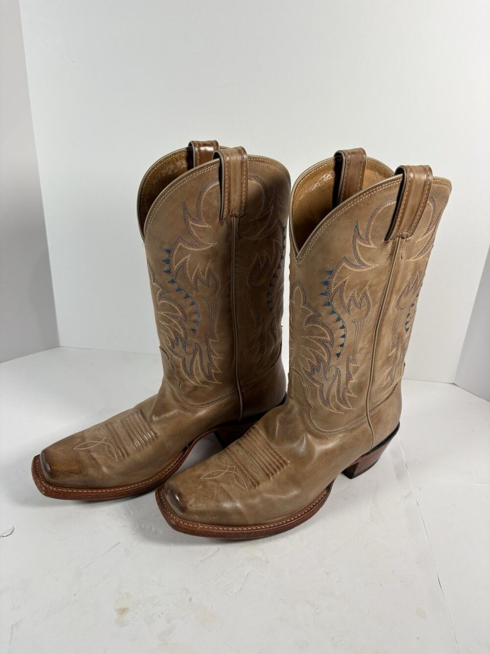 Nocona 8711 Cowboy Boots Mens 9.5 D Tan Leather Square Toe Western USA Made